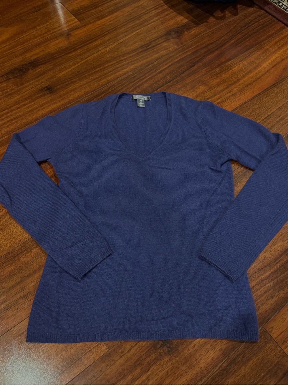 Charter Club Dark Slate Blue/Purple V-Neck Cashmere Sweater